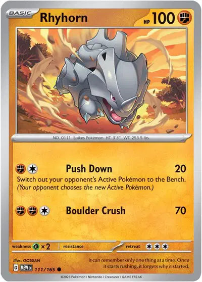 Pokémon TCG - SV151 - Rhyhorn (111/165) (NM)