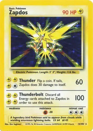 Pokémon TCG - Base Set (Unlimited) - Zapdos #16 (NM/LP)